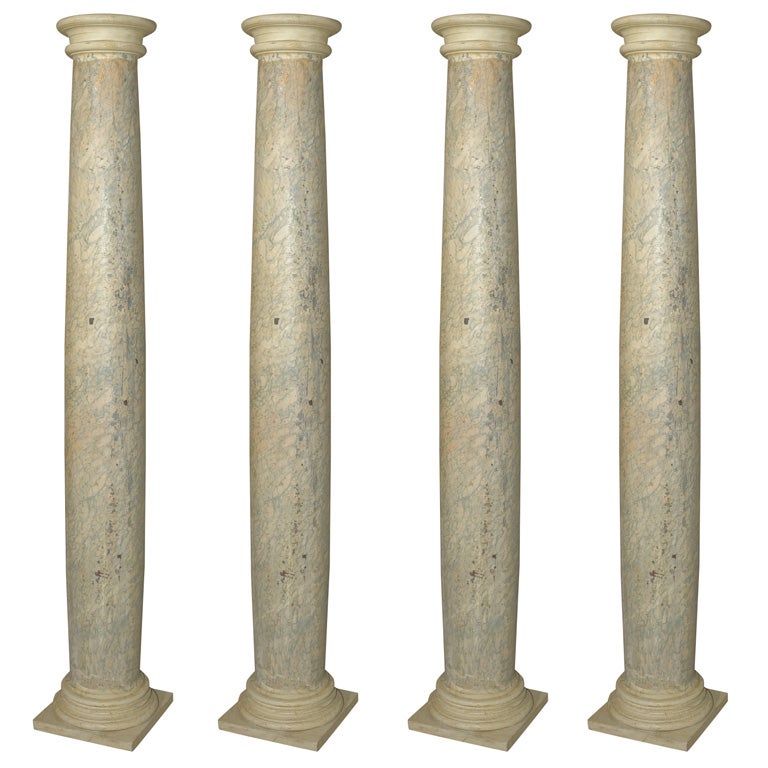 An Architectural Set of Four Faux Marble Wooden Columns For Sale