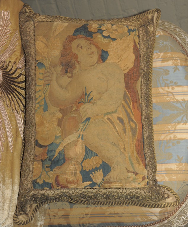 A 17th Century French Tapestry Fragment Made into a Pillow