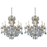 Antique Pair of French, Beaded-Cage, 8-Arm Crystal Chandeliers