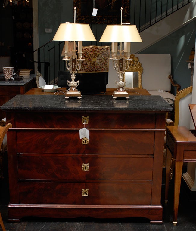 Pair of 19th C. Silvered Bronze and Boxwood Bouillotte Lamps