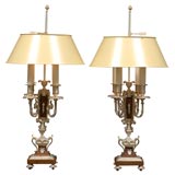 Pair of 19th C. Silvered Bronze and Boxwood Bouillotte Lamps