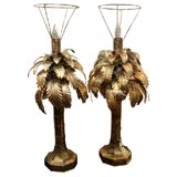Pair of brass palm tree lamps