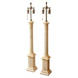 Pair of alabaster column and plinth form lamps