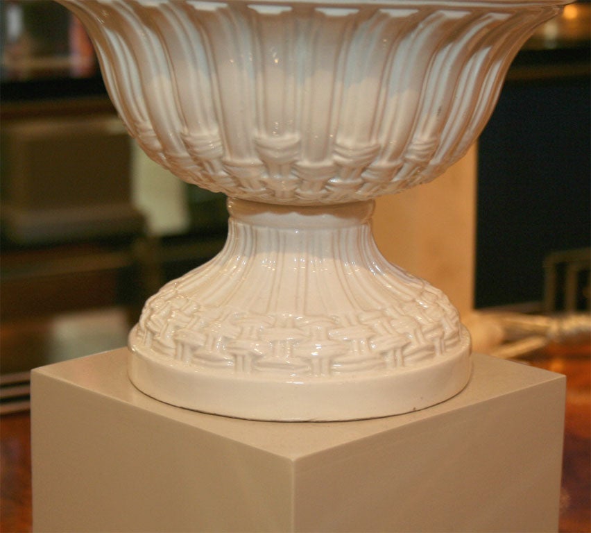 Mid-20th Century Pair of white glaze ceramic fruit bowl lamps