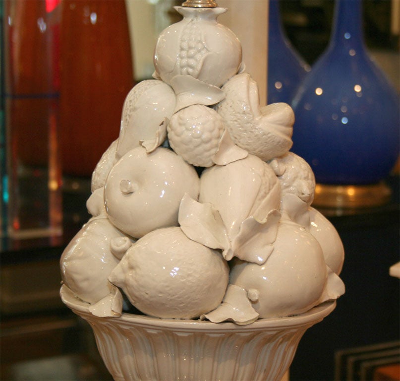Ceramic Pair of white glaze ceramic fruit bowl lamps