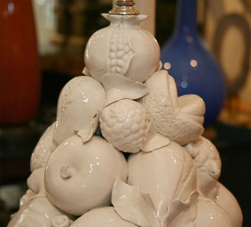 Pair of white glaze ceramic fruit bowl lamps 1