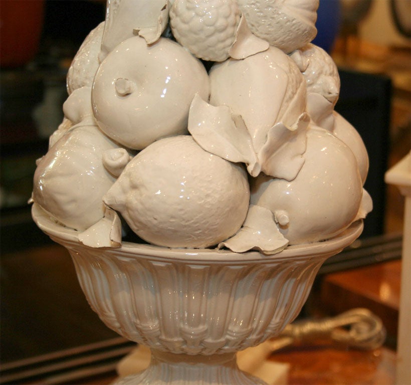 Pair of white glaze ceramic fruit bowl lamps 4