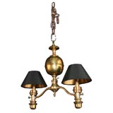 Brass two light Argand chandelier.