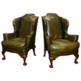 Pair of Georgian Style Mahogany  Wing Chairs, Late 19th Century