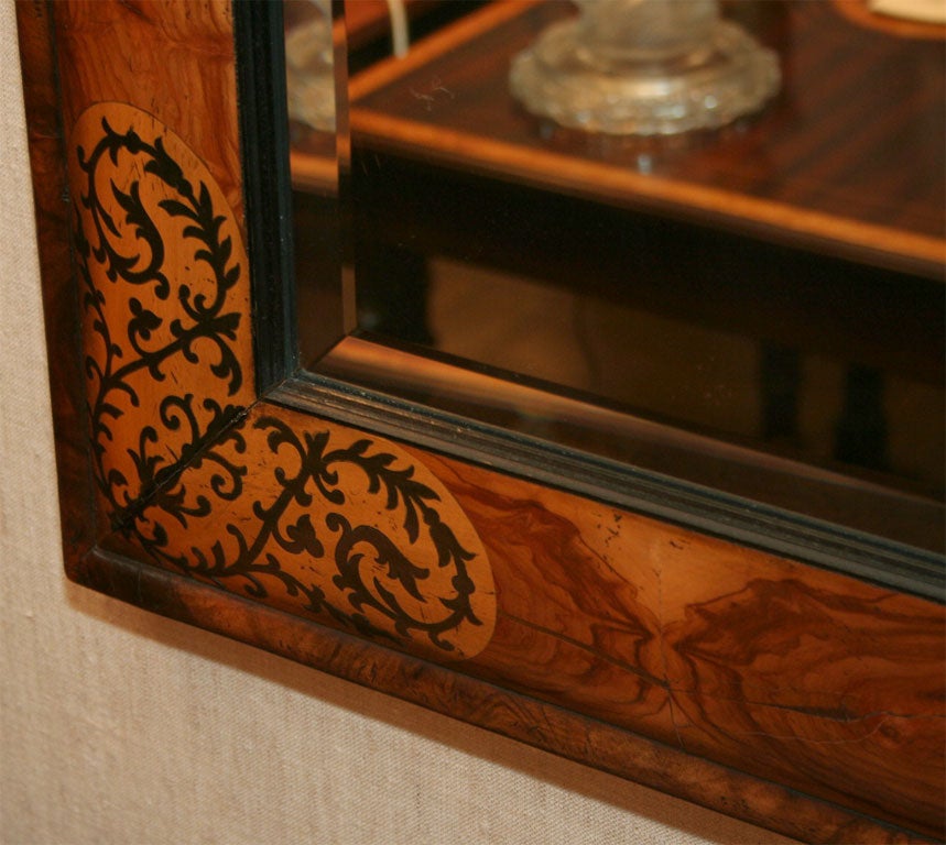 English William & Mary Style Olive Oyster Burl Inlaid Cushion Mirror