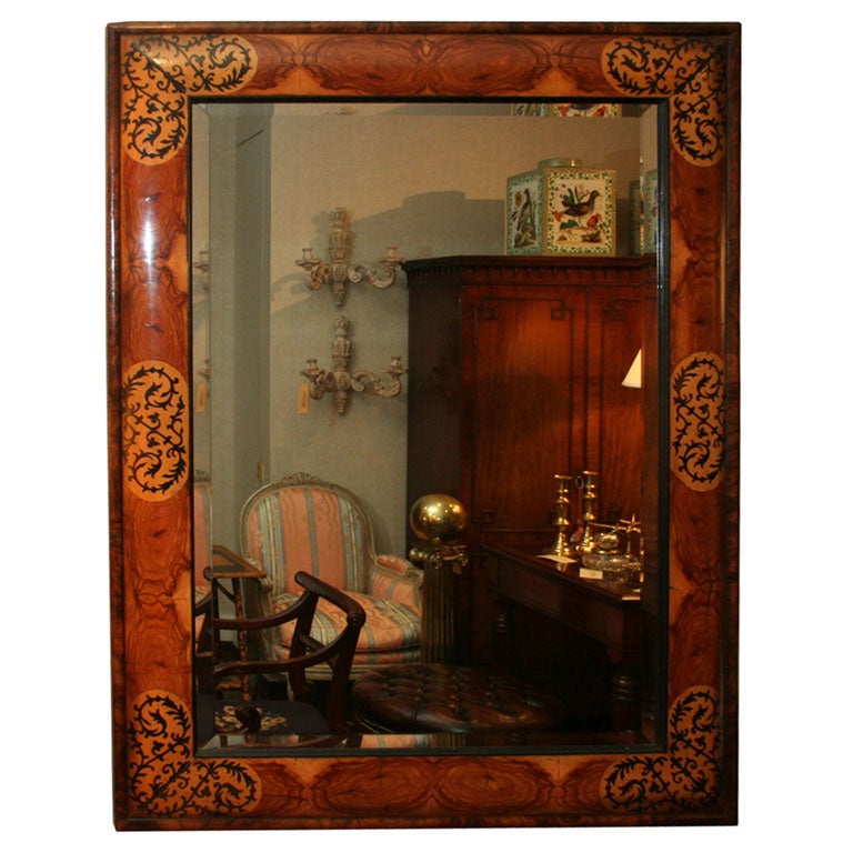 William & Mary Style Olive Oyster Burl Inlaid Cushion Mirror