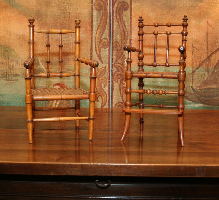 Miniature Faux Bamboo Caned Chairs, 19th Century