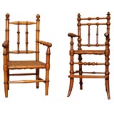 Antique Miniature Faux Bamboo Caned Chairs, 19th Century