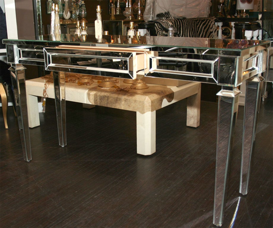 Contemporary Neoclassical Modern Mirrored Console Table For Sale