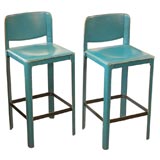 Pair of Teal Barstools by Matteo Grassi
