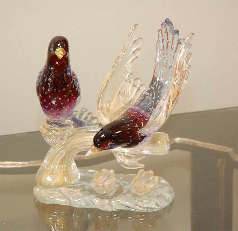 Vintage Barovier & Toso Styled Glass Birds Sculpture