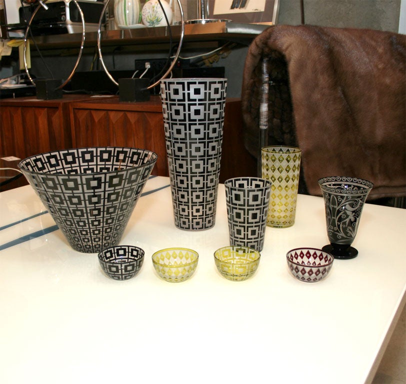 Beautiful, crystal glass ware. Vase, $475. Bowl, $550. Olive-highball glass, $280. Goblet-Baroko glass, $185. Tumbler- Mode glass, $185. Trinket bowl, $95-155.