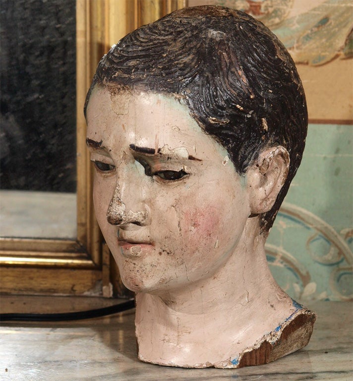 19th Century Polychromed Santo Saints Head
