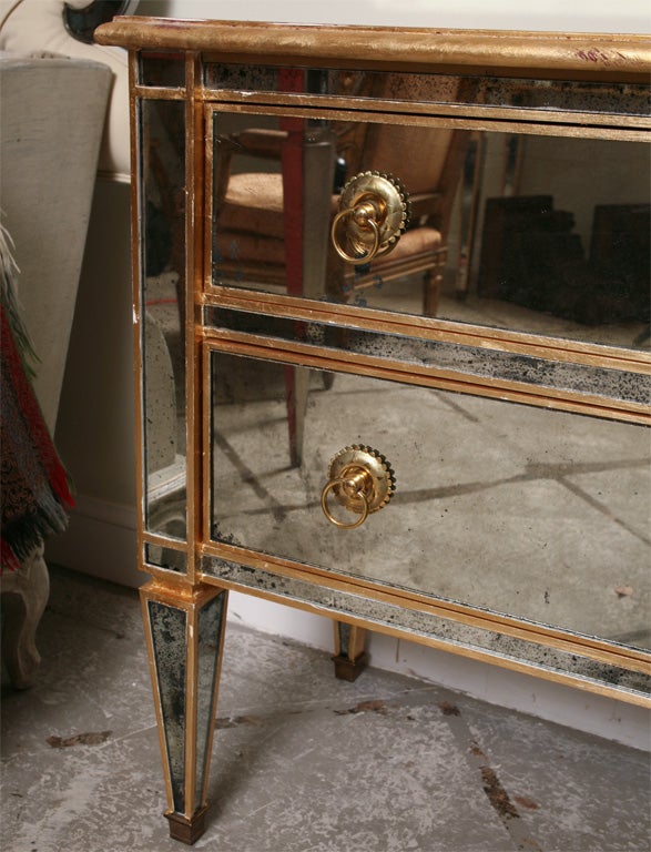 Superb Custom  Mirrored and Gold Gilt Two Drawers Chest For Sale 2
