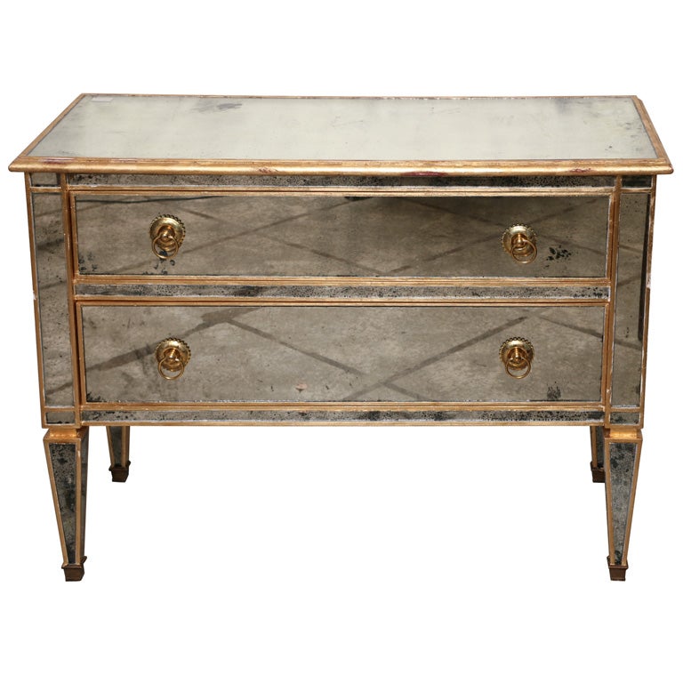 Mirrored and Gold Gilt Two Drawers Chest For Sale at 1stdibs