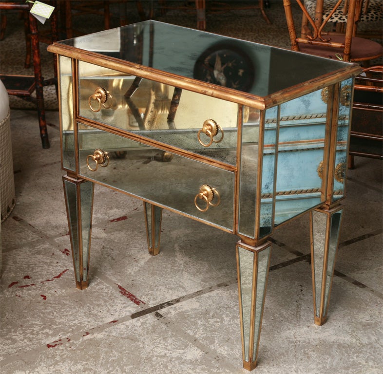 Mirrored Small Chest with Gold Gilt Trim For Sale at 1stdibs