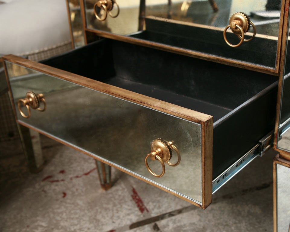 Mirrored Small Chest with Gold Gilt Trim For Sale at 1stdibs