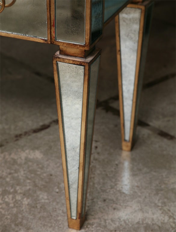 Mirrored Small Chest with Gold Gilt Trim For Sale at 1stdibs