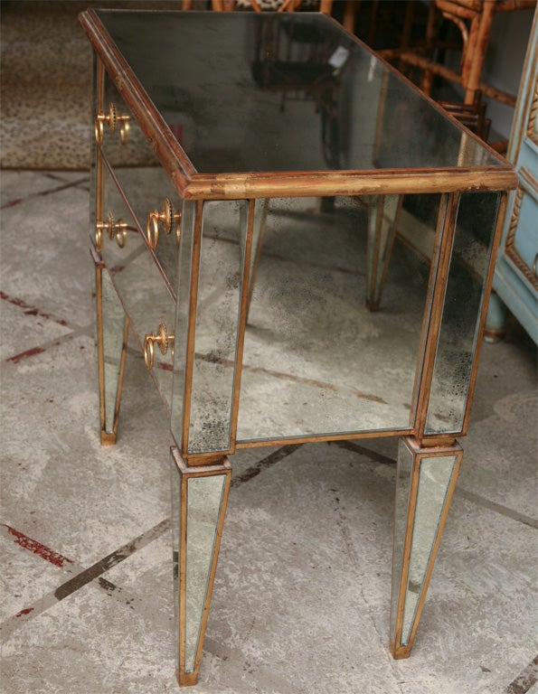 Mirrored Small Chest with Gold Gilt Trim For Sale at 1stdibs