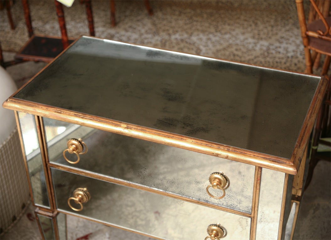 Mirrored Small Chest with Gold Gilt Trim For Sale at 1stdibs