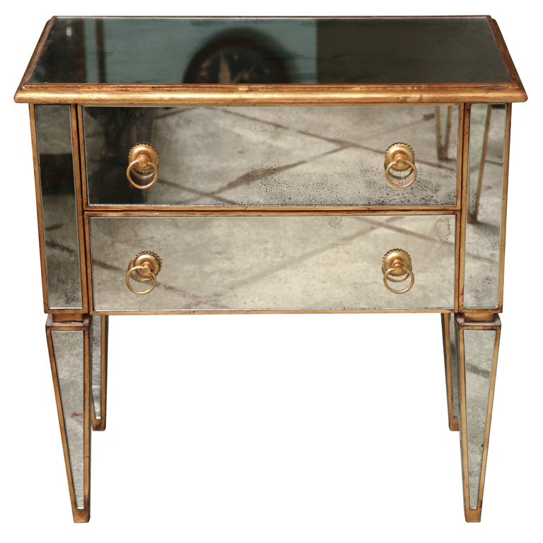 Mirrored Small Chest with Gold Gilt Trim For Sale at 1stdibs