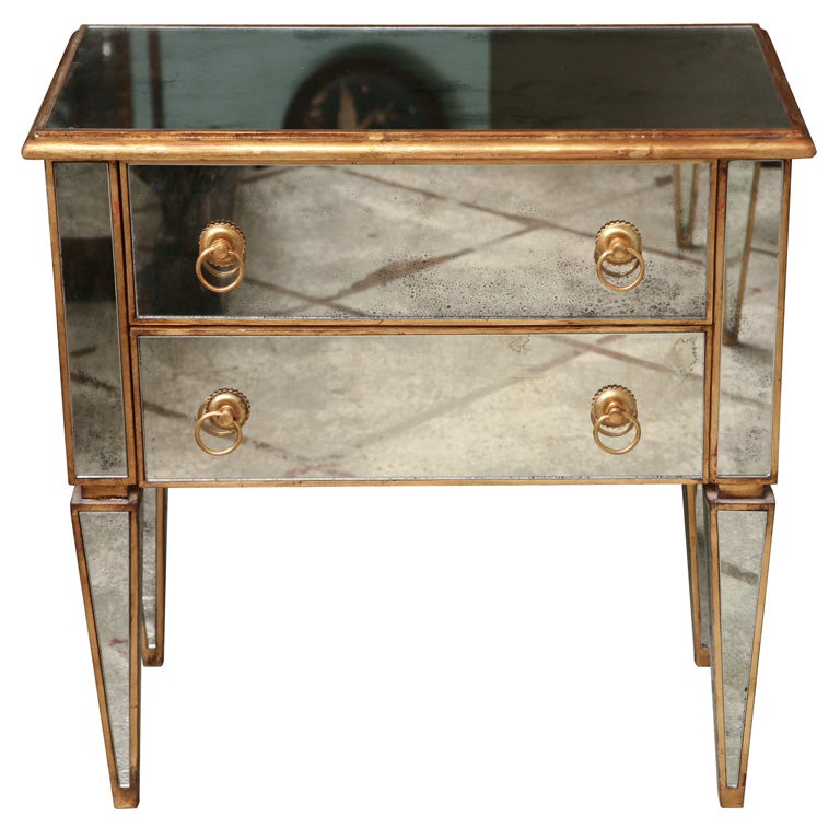 Mirrored Small Chest with Gold Gilt Trim For Sale