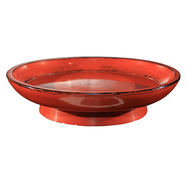 Japanese Negoro Lacquer Shallow Footed Bowl For Sale