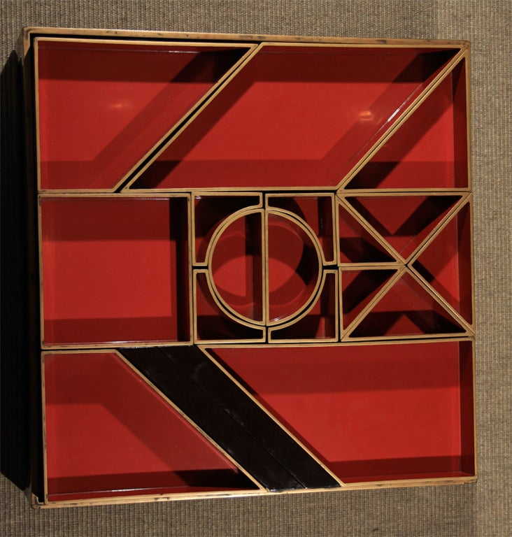 Japanese Tangram Lacquer Bento Box Stand For Sale 2