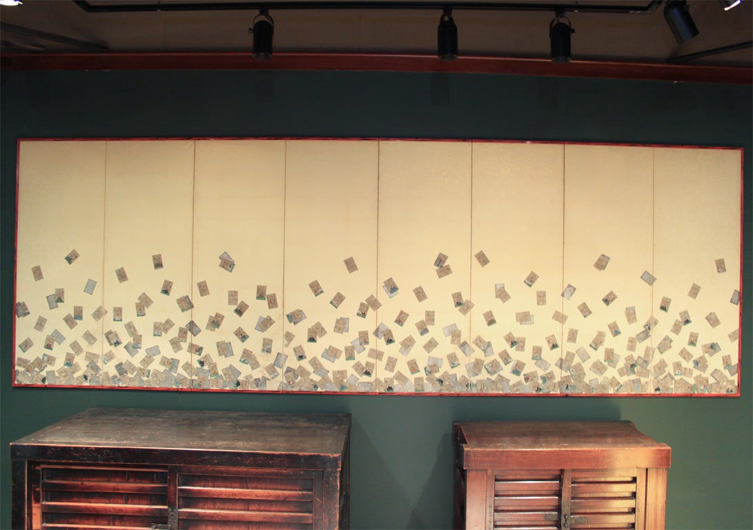 Japanese Eight Panel Screen with Falling Cards