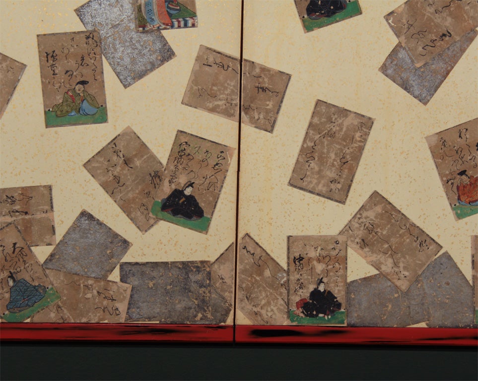 Mid-20th Century Japanese Eight Panel Screen with Falling Cards For Sale