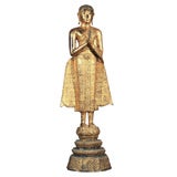 Large Ratanakosin Lacquer Gilded Bronze Figure of a Monk