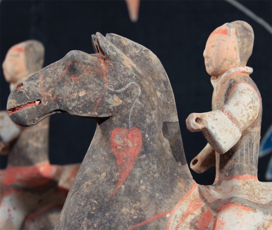 18th Century and Earlier Chinese Han Dynasty Pottery Figures of Horse & Riders