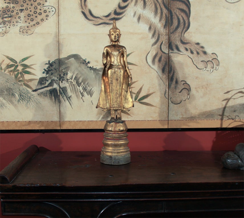 Thai Gilded Bronze Figure of a Standing Buddha