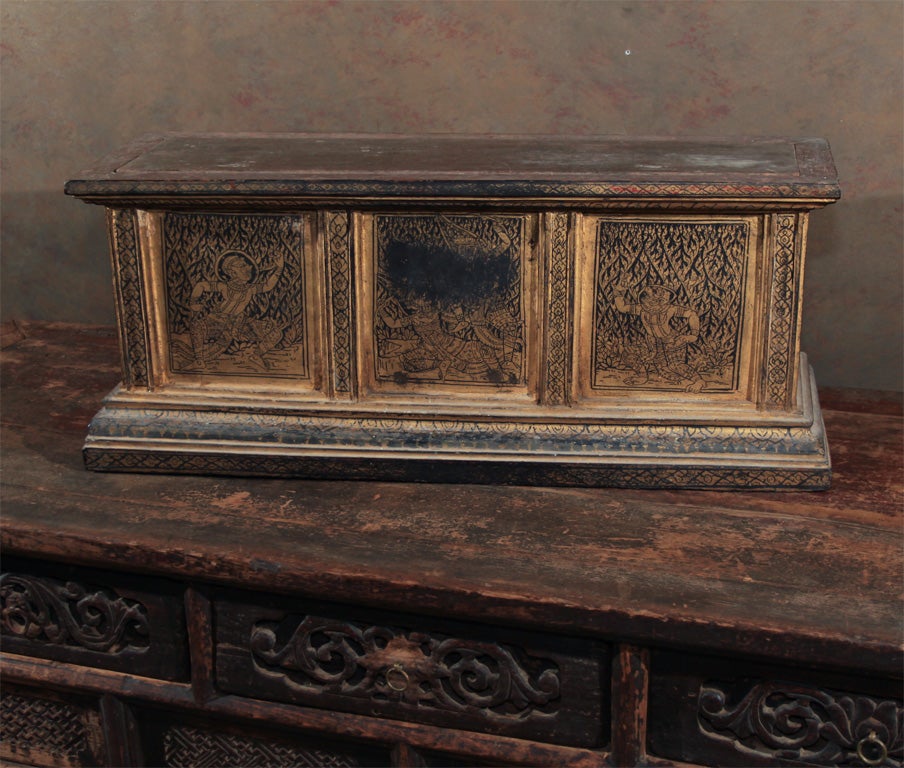 Thai Gilt Wood Manuscript Box.<br />
<br />
One of a pair of similar boxes.