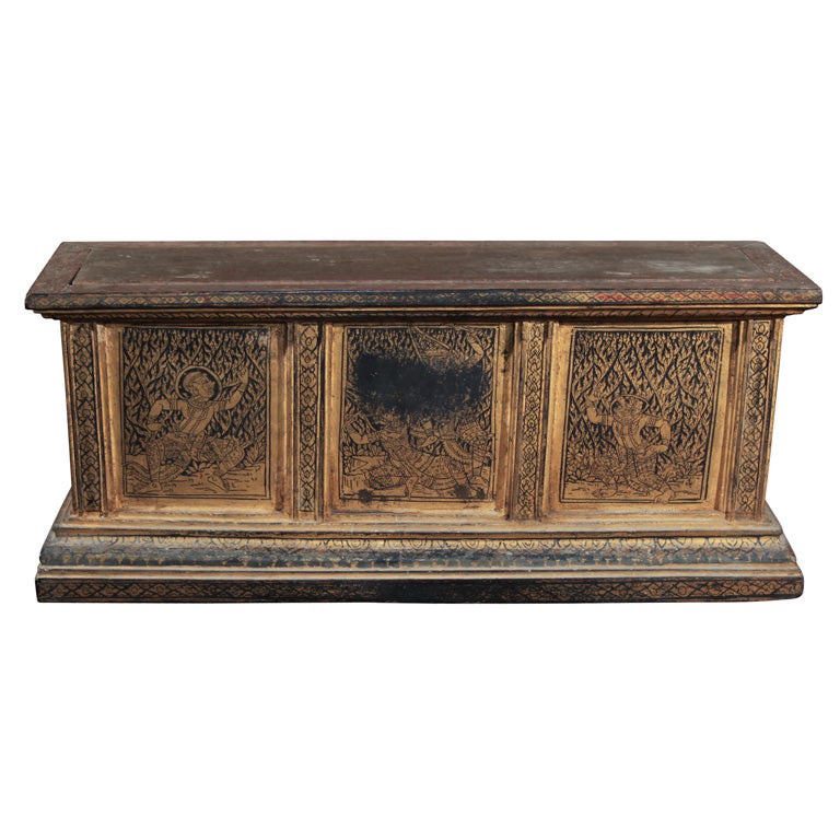 Thai Gilt Wood Manuscript Box For Sale