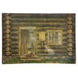 Antique 20TH C. TIN JOHNSON ALLEN'S LOG CABIN COFFEE SIGN
