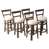 1930'S SET OF FIVE BAR STOOLS WITH LINEN SEATS