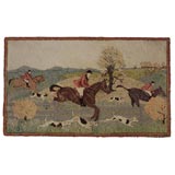 19THC PICTORIAL HAND HOOKED RUG