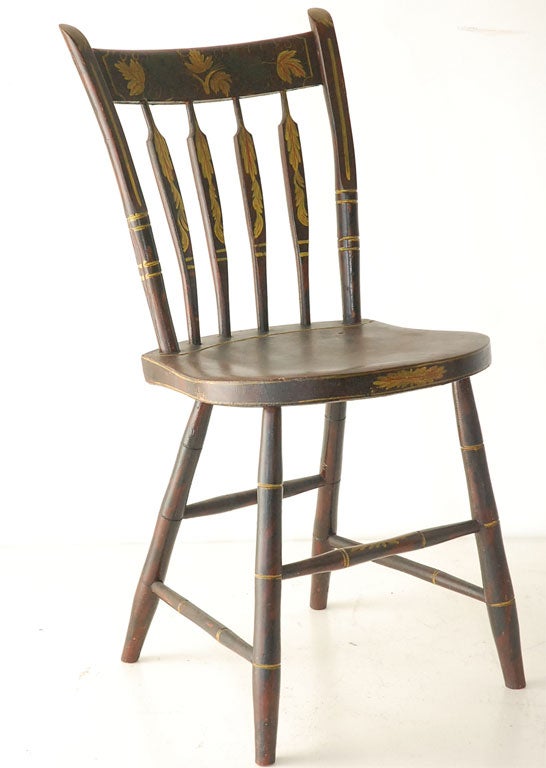 Pine 19THC ORIGINAL BLACK PAINTED ARROW BACK CHAIRS