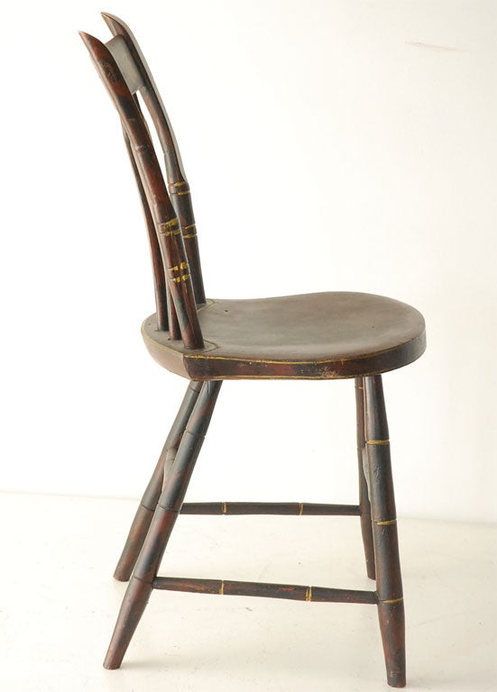 19THC ORIGINAL BLACK PAINTED ARROW BACK CHAIRS 1