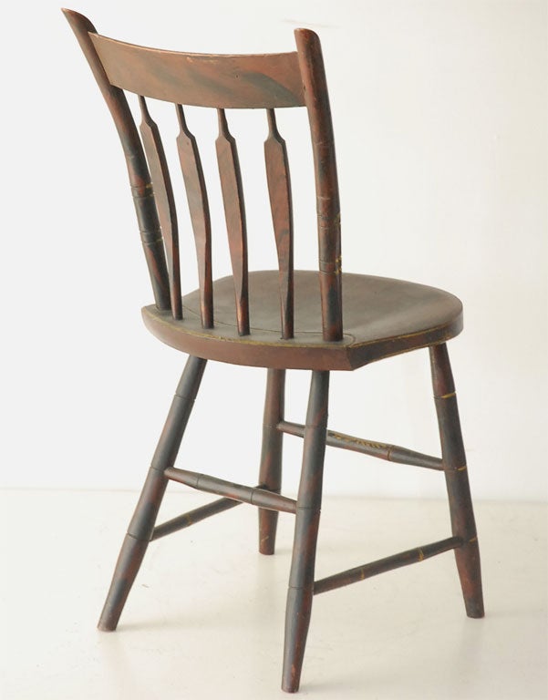 19THC ORIGINAL BLACK PAINTED ARROW BACK CHAIRS 3
