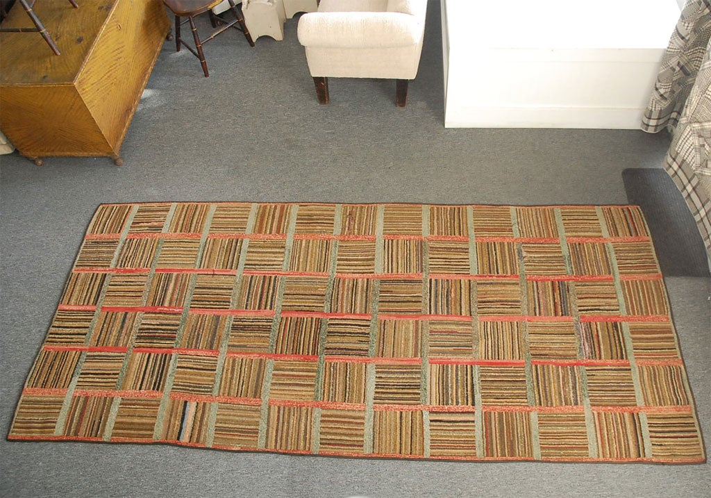 19THC AMERICAN HAND HOOKED LOG CABIN RUG