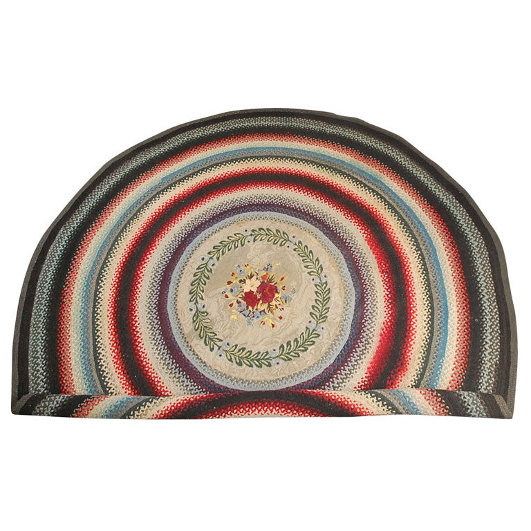 LATE 19THC ROOM SIZE BRAIDED  AND CENTER HOOKED RUG