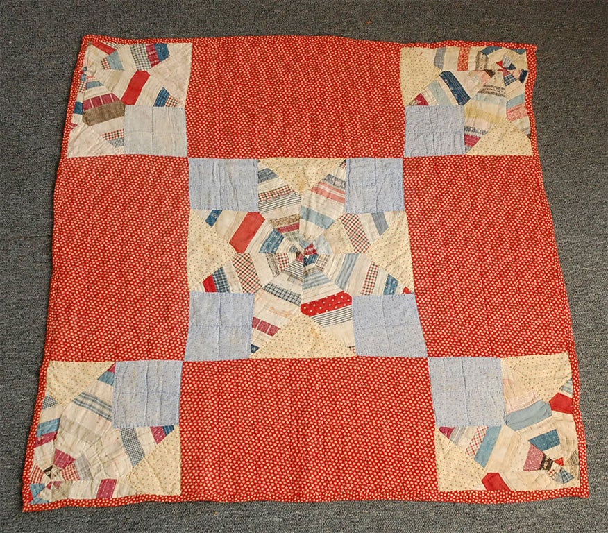 19THC FANTASTIC MULTICOLORED  STAR QUILT