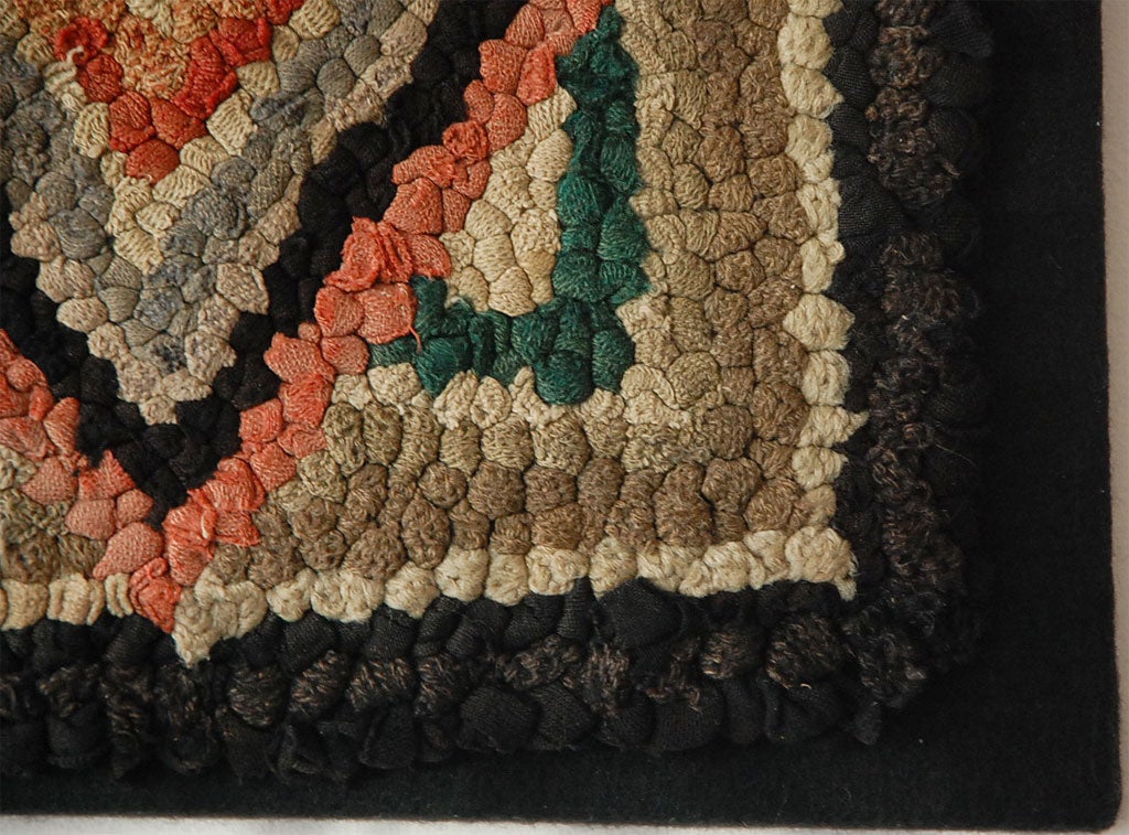 19thc Geometric Hand Hooked Mounted Rug From New England at 1stDibs